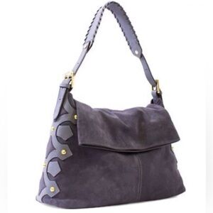 Aimee Kestenberg Hobo Gray Periwinkle Bag Leather Suede Front Snap Flap Closure